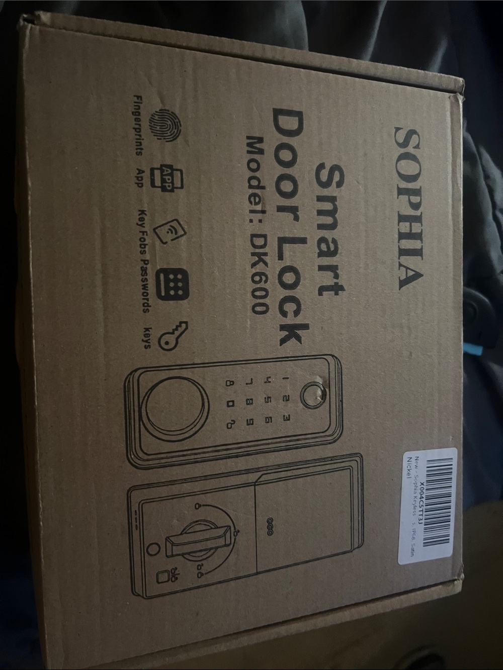 SOPHIA Smart Door Lock DK600 in Brown Cardboard Packaging